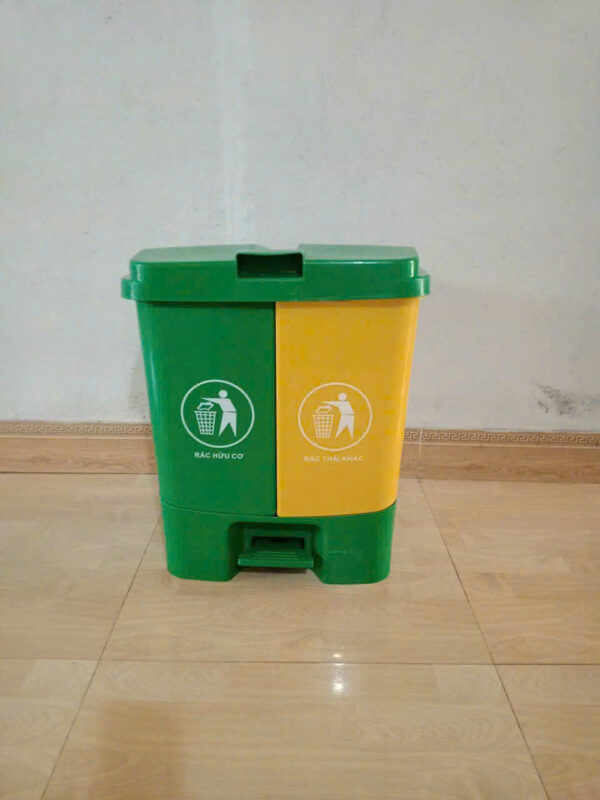 thùng rác nhựa 2 ngăn phân loại rác 60 lít