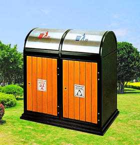 thùng rác gỗ 2 ngăn nắp lật